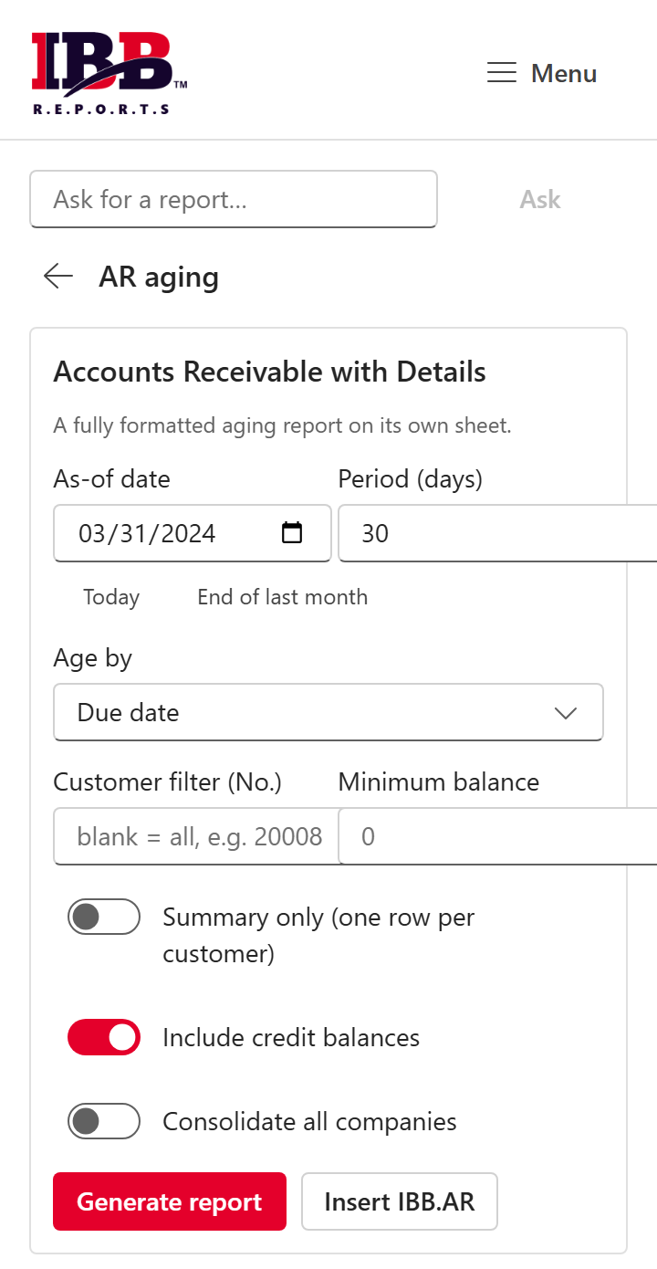 The AR aging page