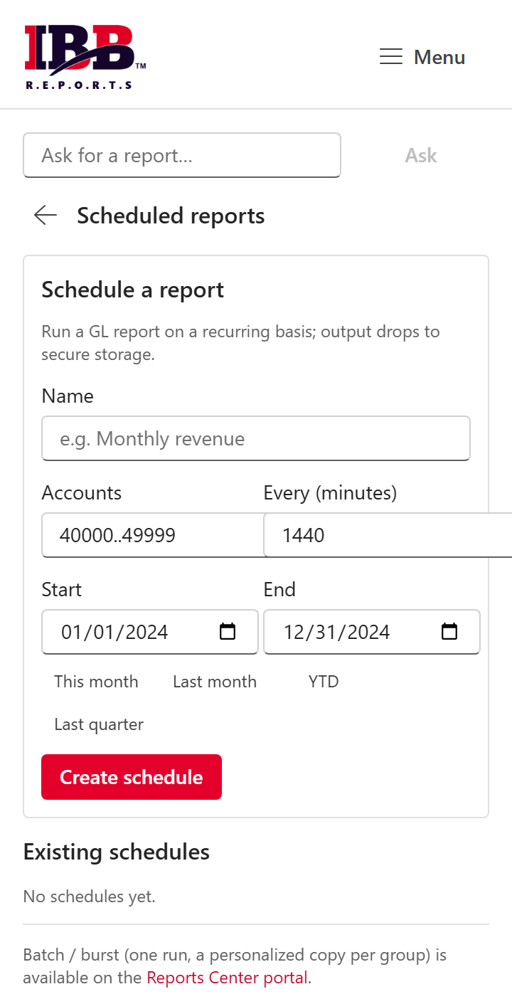 The Scheduled reports page