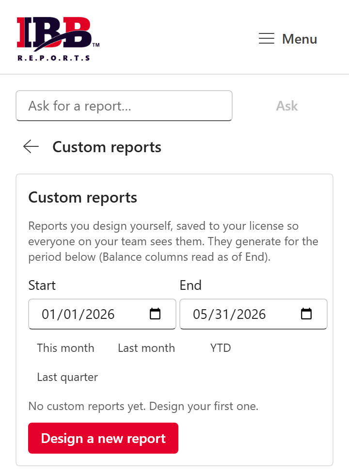The Custom reports page